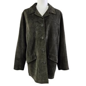 Vintage Eddie Bauer Green Authentic Seattle Suede Washable Button-Up Jacket
